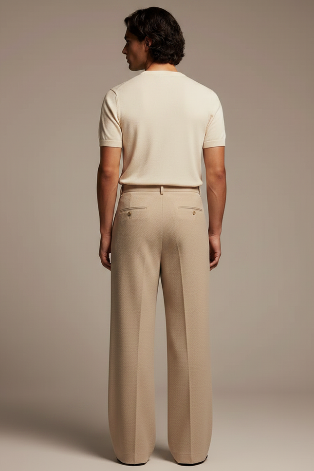 Pantalon Chinois Beige Plissé Ample Décontracté Homme - Coton - vue 2