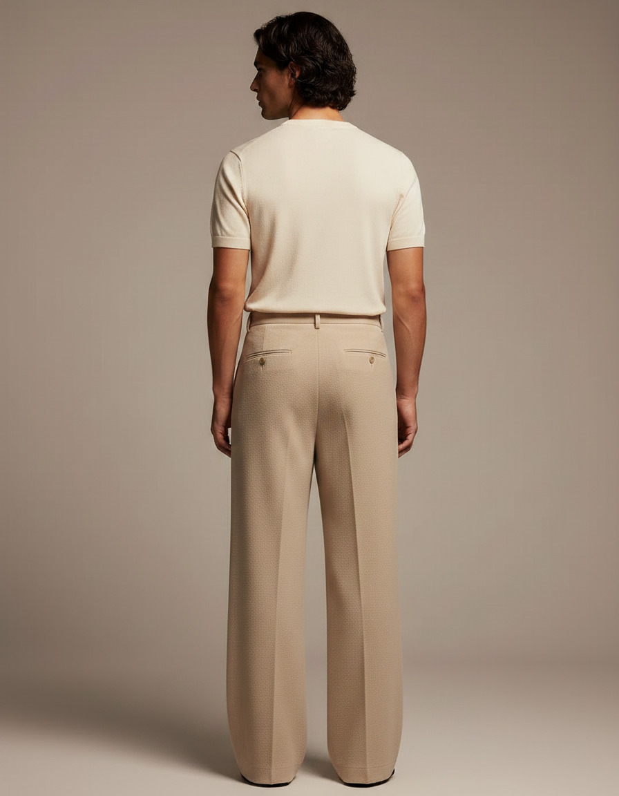 Pantalon Chinois Beige Plissé Ample Décontracté Homme - Coton - vue 2