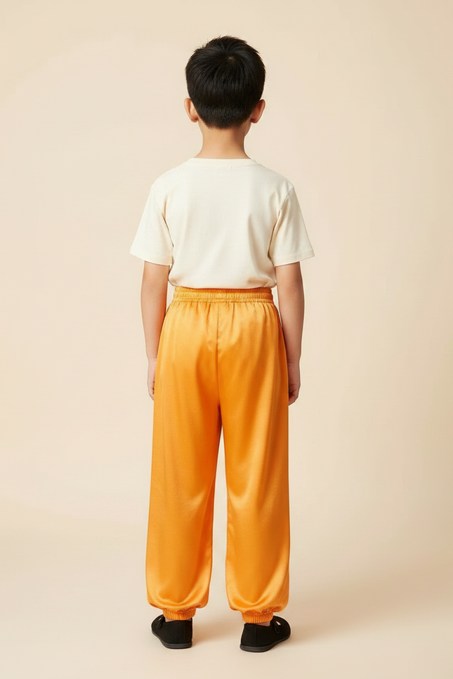 Pantalon Chinois Orange Satiné Ample Enfant Traditionnel - vue 2