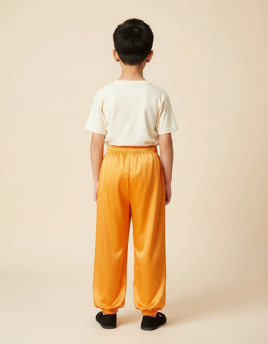 Pantalon Chinois Orange Satiné Ample Enfant Traditionnel - vue 2