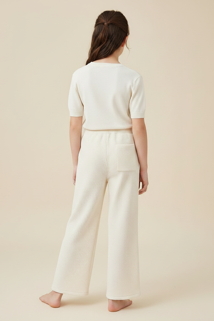 Pantalon Chinois Crème Côtelé Ample Confortable Fille - Beige Cordé - vue 2