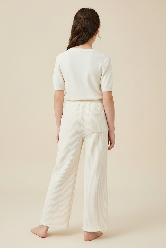 Pantalon Chinois Crème Côtelé Ample Confortable Fille - Beige Cordé - vue 2