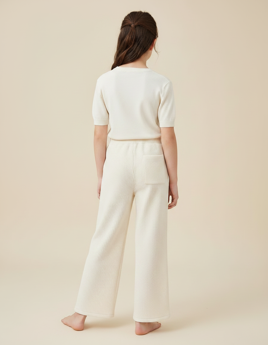 Pantalon Chinois Crème Côtelé Ample Confortable Fille - Beige Cordé - vue 2