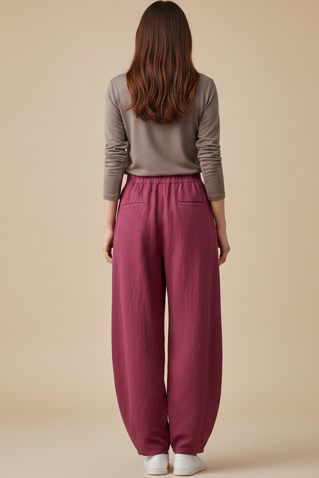 Pantalon Chinois Bordeaux Ample Coton Lin Confortable - vue 2