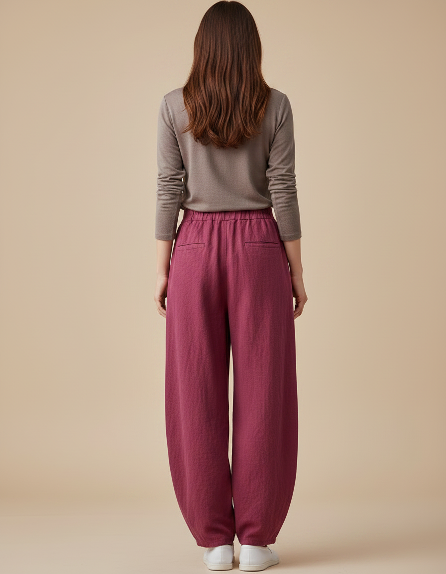 Pantalon Chinois Bordeaux Ample Coton Lin Confortable - vue 2