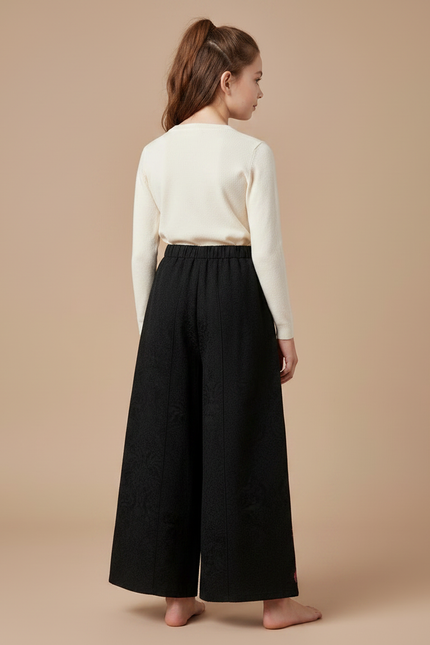 Pantalon Chinois Noir Brodé Ethnique Ample Jacquard Fille - Polyester - vue 2