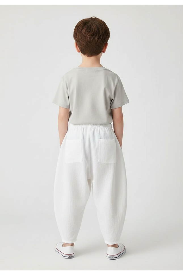Pantalon Chinois Blanc Ample Lin Décontracté Enfant - vue 2