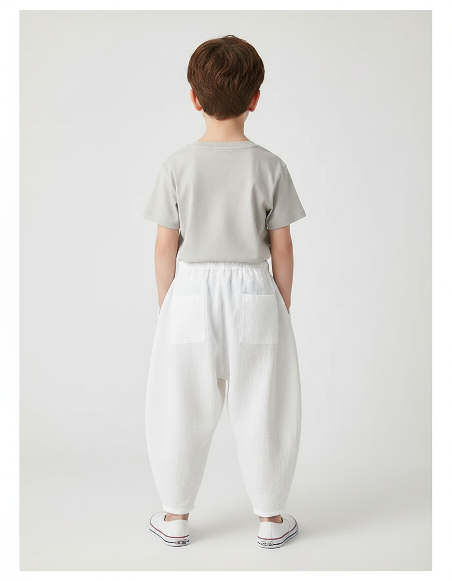 Pantalon Chinois Blanc Ample Lin Décontracté Enfant - vue 2