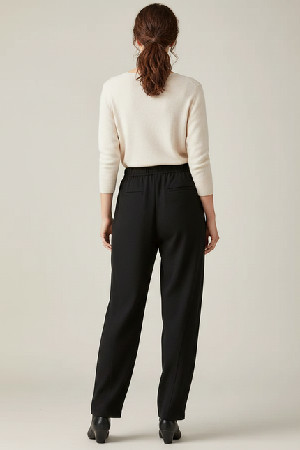 Pantalon Chinois Noir Ample Fluide Élastiqué Élégant Femme - Polyester - vue 2