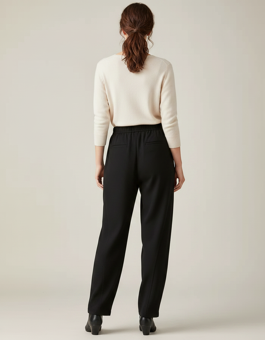 Pantalon Chinois Noir Ample Fluide Élastiqué Élégant Femme - Polyester - vue 2