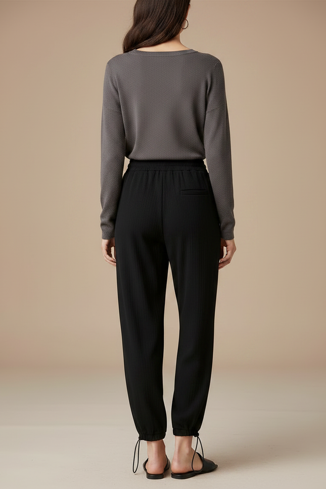 Pantalon Chinois Noir Ample Cordon Ribbed Confortable - Maille - vue 2