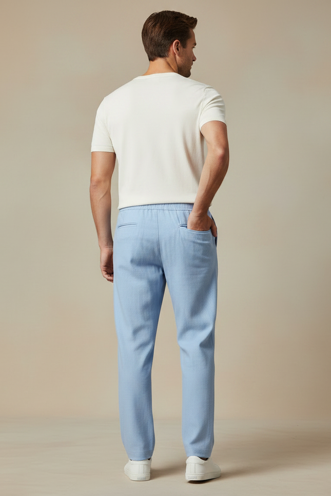Pantalon Chinois Bleu Ciel Ample Lin Décontracté Homme - vue 2
