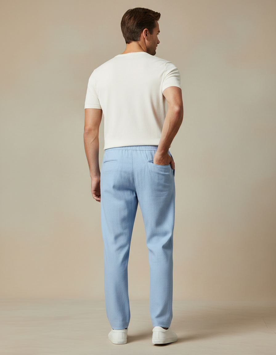 Pantalon Chinois Bleu Ciel Ample Lin Décontracté Homme - vue 2