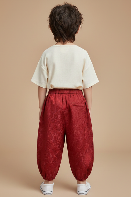 Pantalon Chinois Rouge Ample Floral Bouffant Enfant - Satin - vue 2
