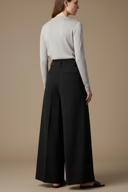 Pantalon Chinois Noir Ample Imprimé Fluide Femme Élégant - Viscose - vue 2