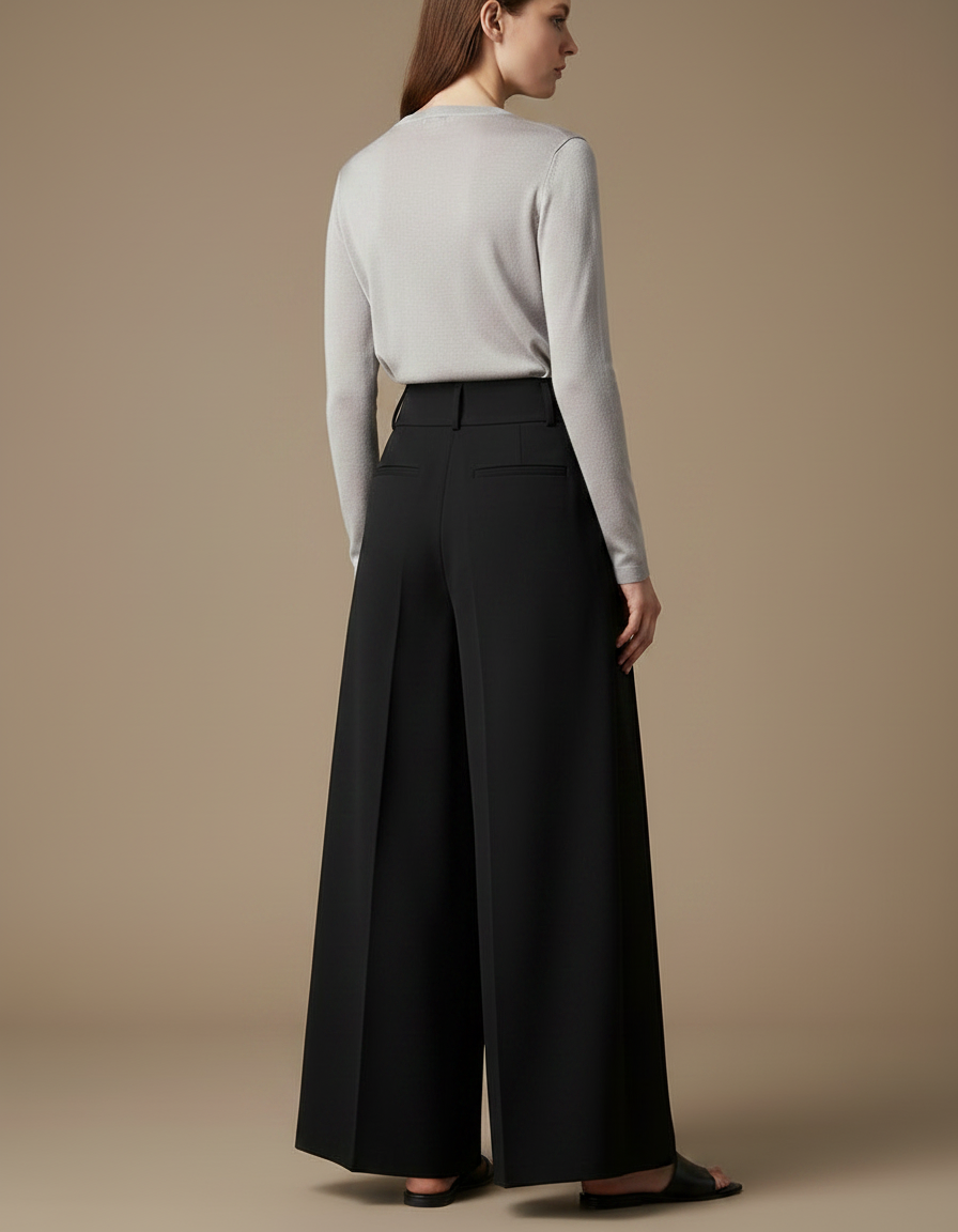 Pantalon Chinois Noir Ample Imprimé Fluide Femme Élégant - Viscose - vue 2