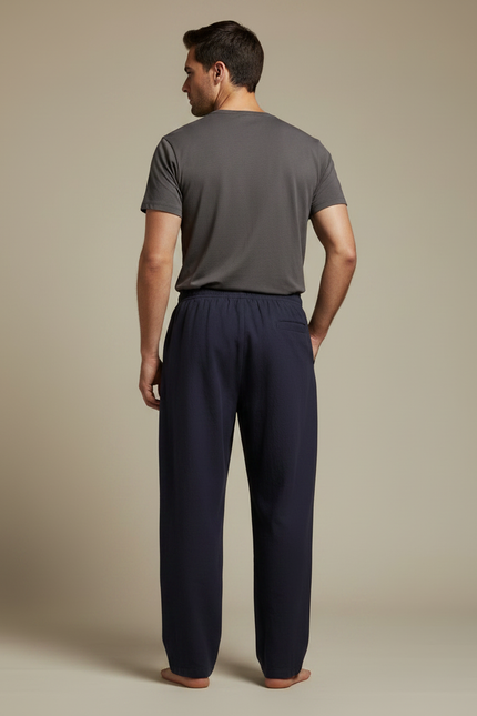 Pantalon Chinois Bleu Marine Ample Lin Homme - vue 2