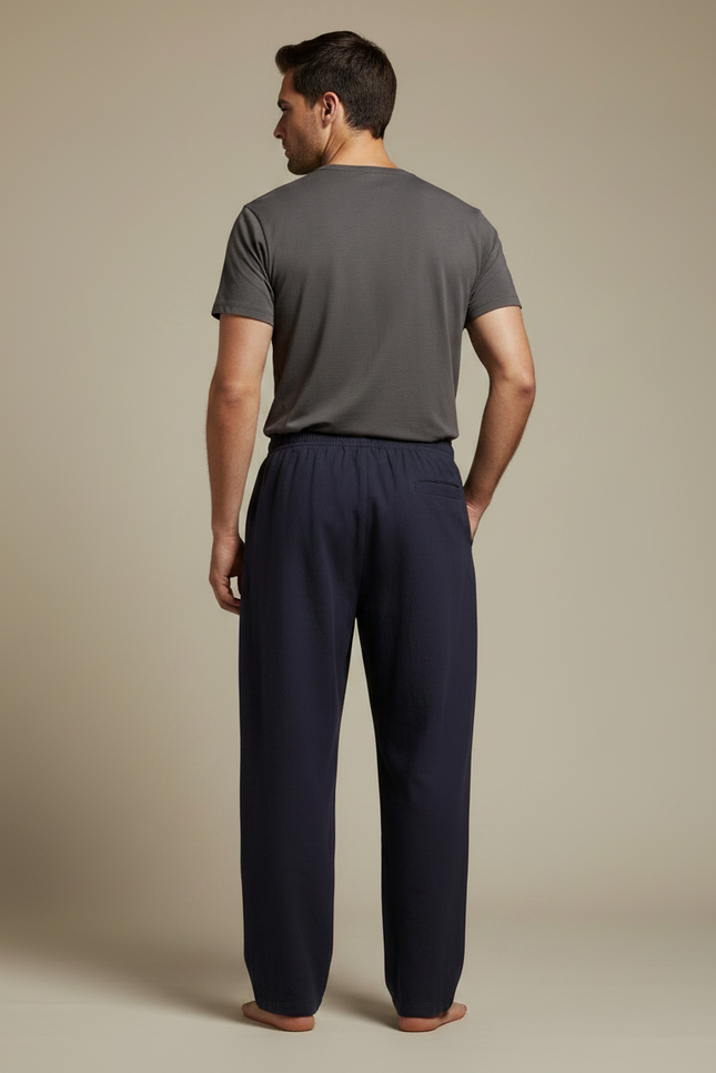 Pantalon Chinois Bleu Marine Ample Lin Homme - vue 2