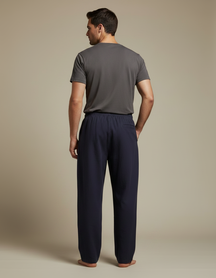 Pantalon Chinois Bleu Marine Ample Lin Homme - vue 2