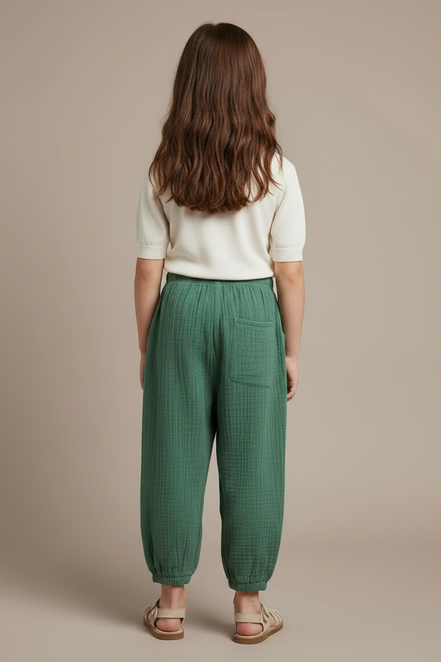 Pantalon Chinois Vert Coton Ample Enfant - vue 2
