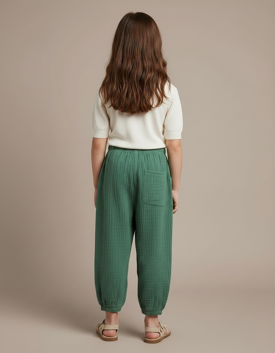 Pantalon Chinois Vert Coton Ample Enfant - vue 2
