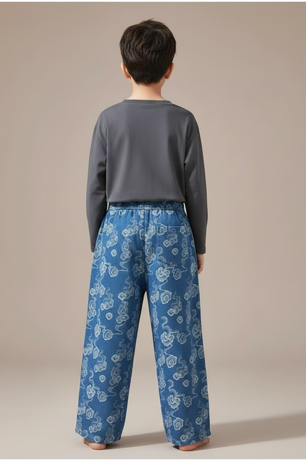 Pantalon Chinois Denim Imprimé Nuages Ample Décontracté Garçon - Jean - vue 2