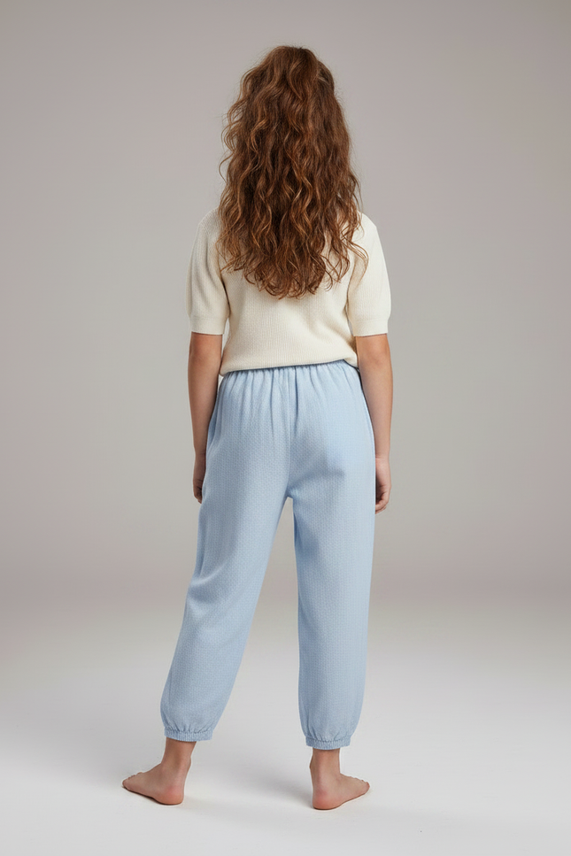 Pantalon Chinois Bleu Ciel Coton Ample Élastique Motif - vue 2