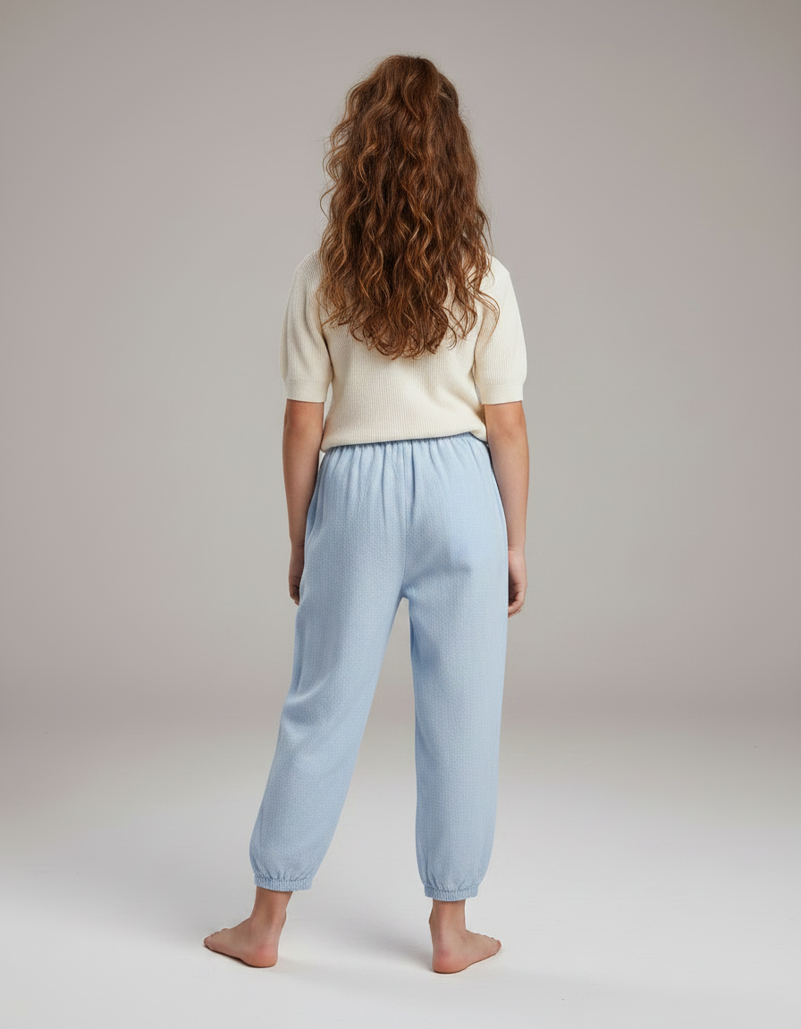 Pantalon Chinois Bleu Ciel Coton Ample Élastique Motif - vue 2