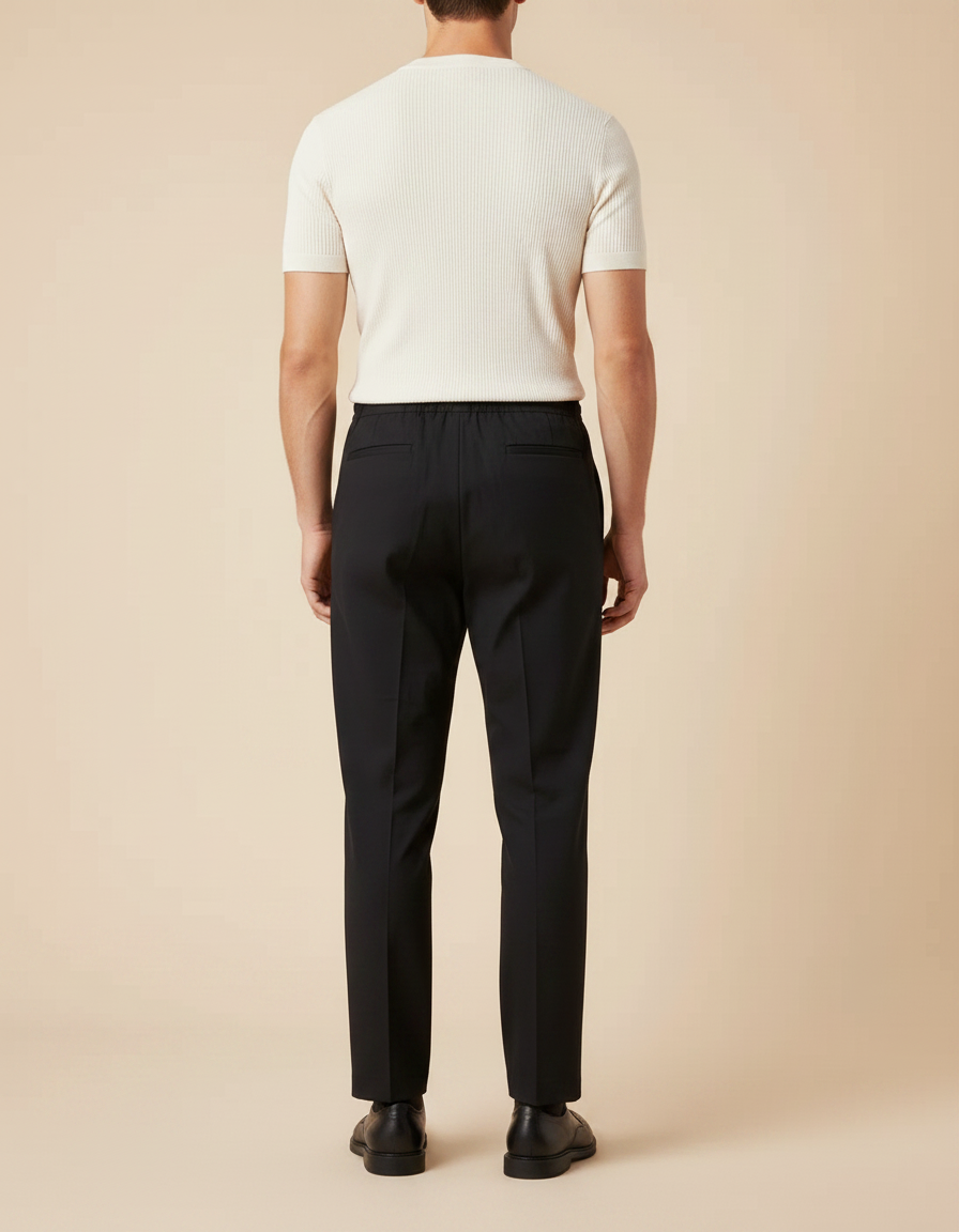 Pantalon Chinois Noir Coton Cordon Droit Homme - vue 2