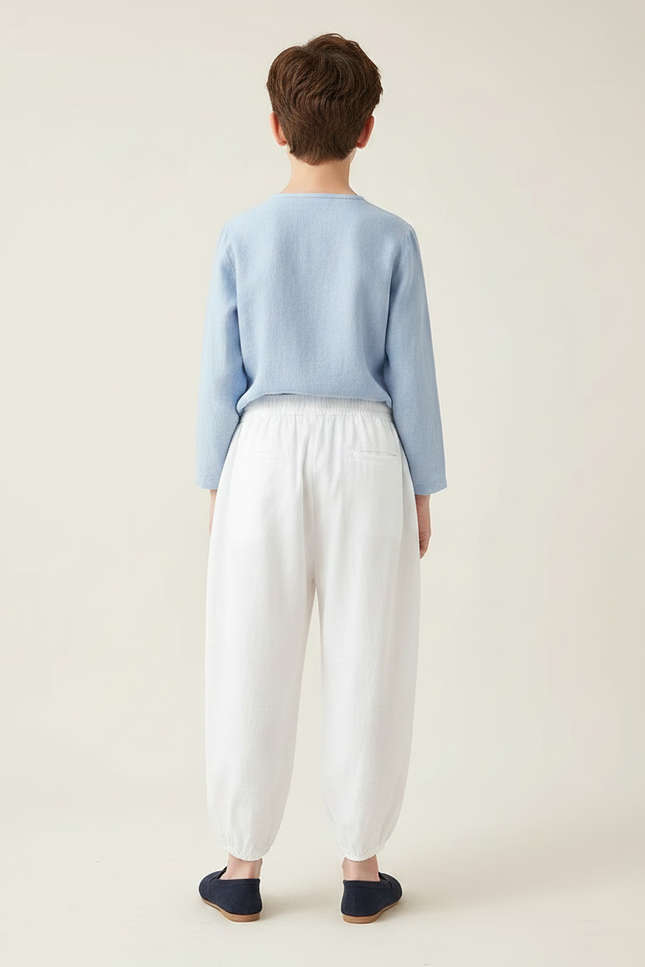 Pantalon Chinois Blanc Bouffant Brodé Floral Enfant - Lin - vue 2