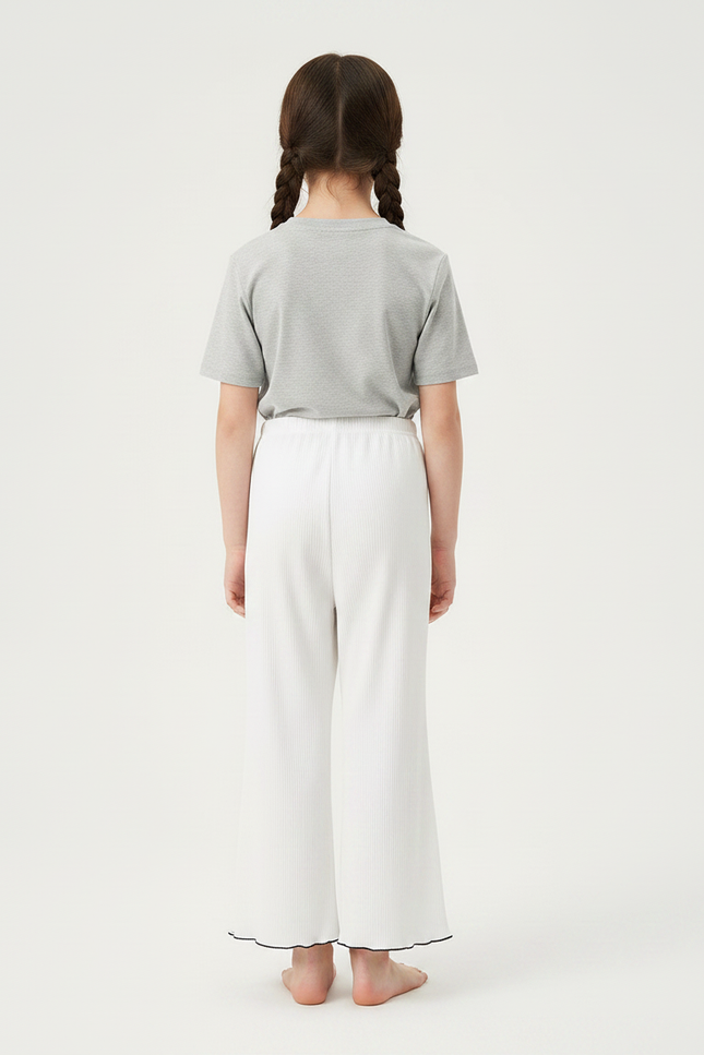 Pantalon Chinois Blanc Plissé Ample Ondulé Fille - Maille - vue 2