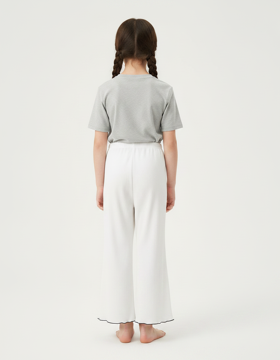 Pantalon Chinois Blanc Plissé Ample Ondulé Fille - Maille - vue 2