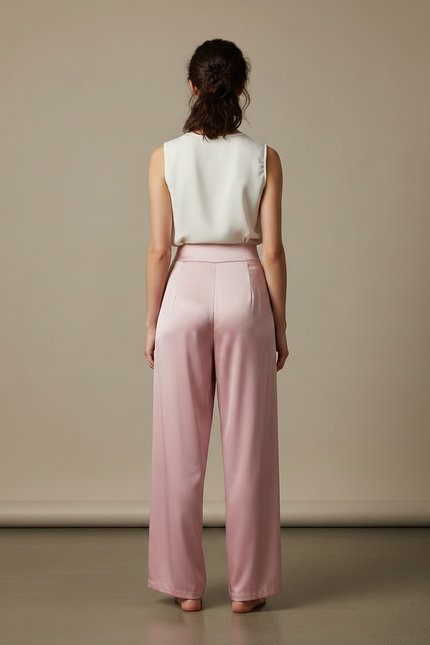 Pantalon Chinois Rose Satiné Ample Fluide Élégant - vue 2
