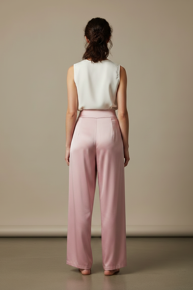 Pantalon Chinois Rose Satiné Ample Fluide Élégant - vue 2