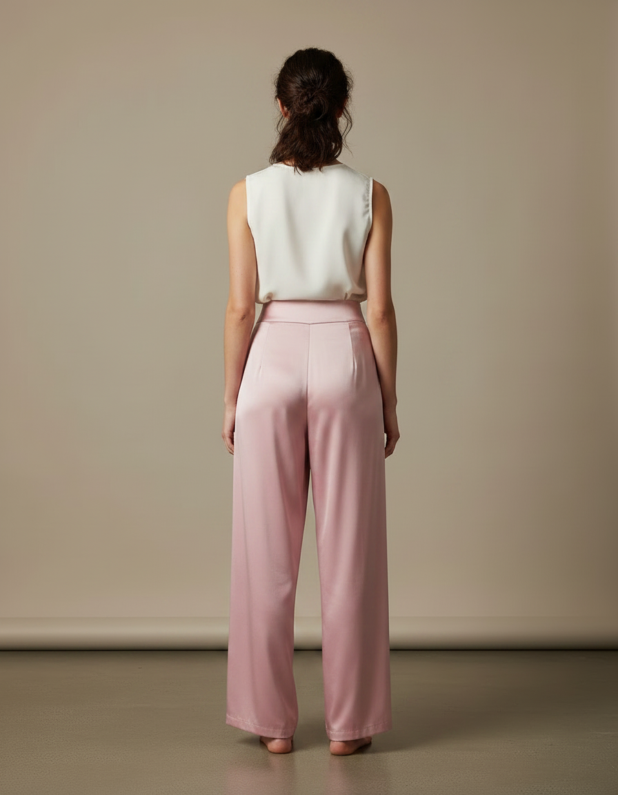 Pantalon Chinois Rose Satiné Ample Fluide Élégant - vue 2