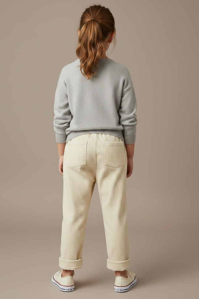 Pantalon Chinois Crème Côtelé Ample Enfant Décontracté - Beige Cordé - vue 2