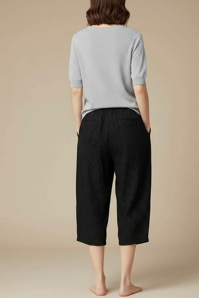 Pantalon Chinois Noir Ample Texturé Fluide Femme - Viscose - vue 2