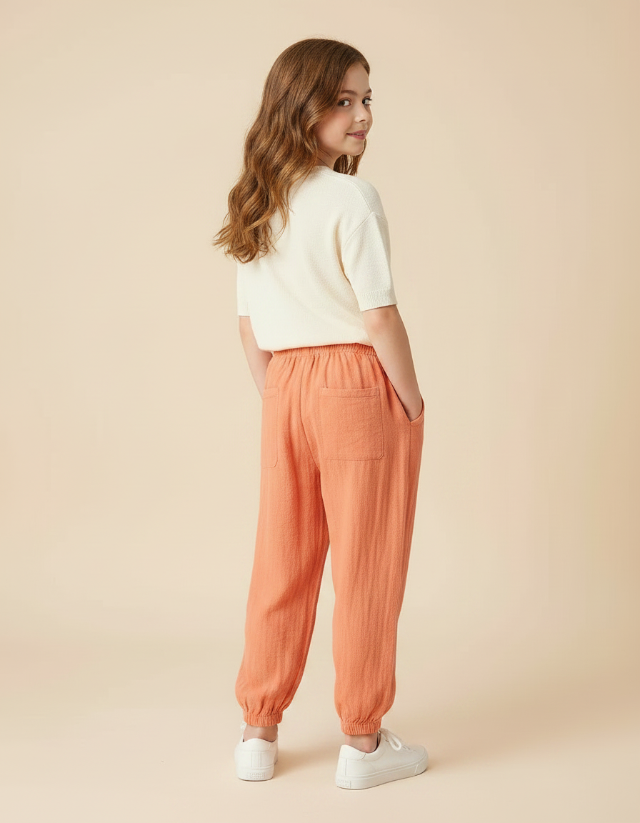 Pantalon Chinois Orange Lin Ample Enfant Confortable - vue 2