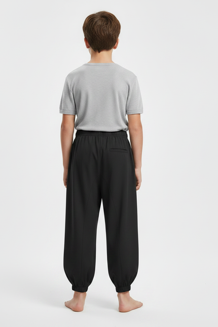 Pantalon Chinois Noir Ample Élastique Enfant Sportif - Polyester - vue 2
