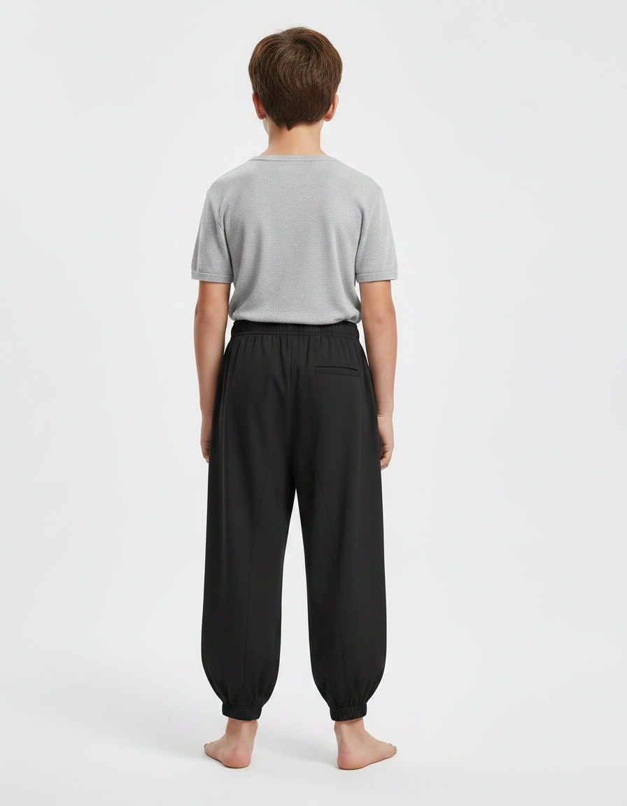 Pantalon Chinois Noir Ample Élastique Enfant Sportif - Polyester - vue 2