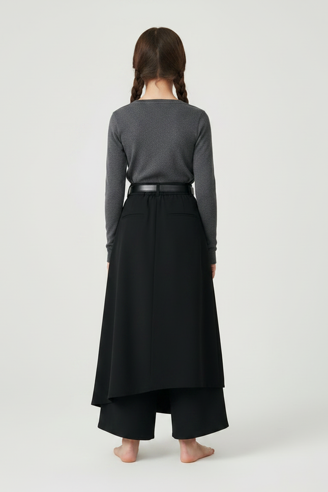 Pantalon Chinois Noir Ample Superposé Fille Moderne - Polyester - vue 2