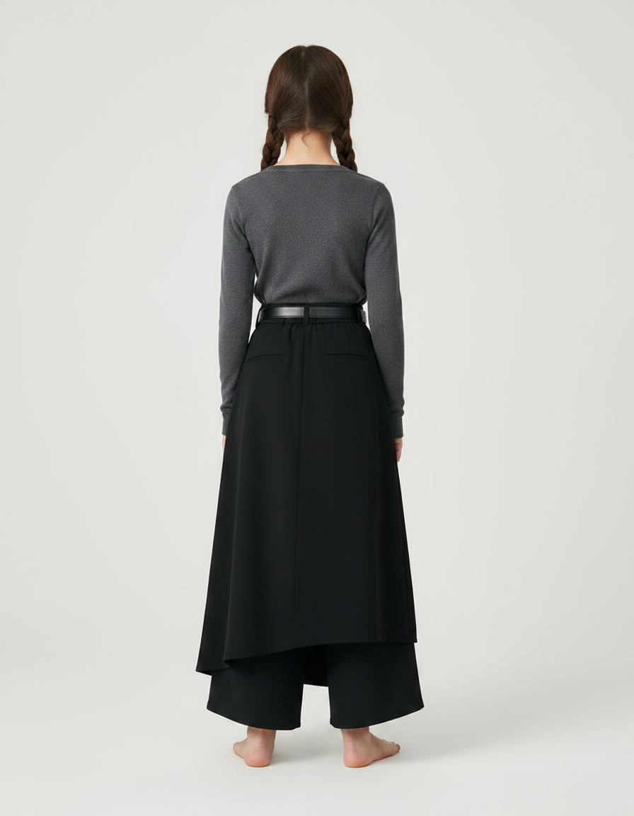 Pantalon Chinois Noir Ample Superposé Fille Moderne - Polyester - vue 2