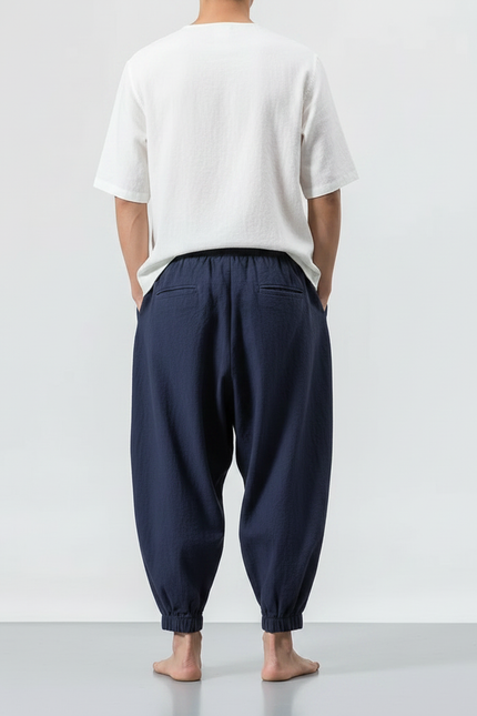Pantalon Chinois Traditionnel - Marine Lin - vue 2