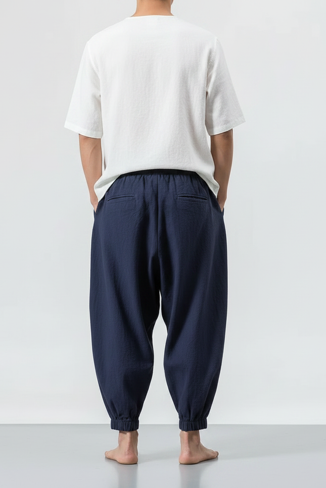 Pantalon Chinois Traditionnel - Marine Lin - vue 2