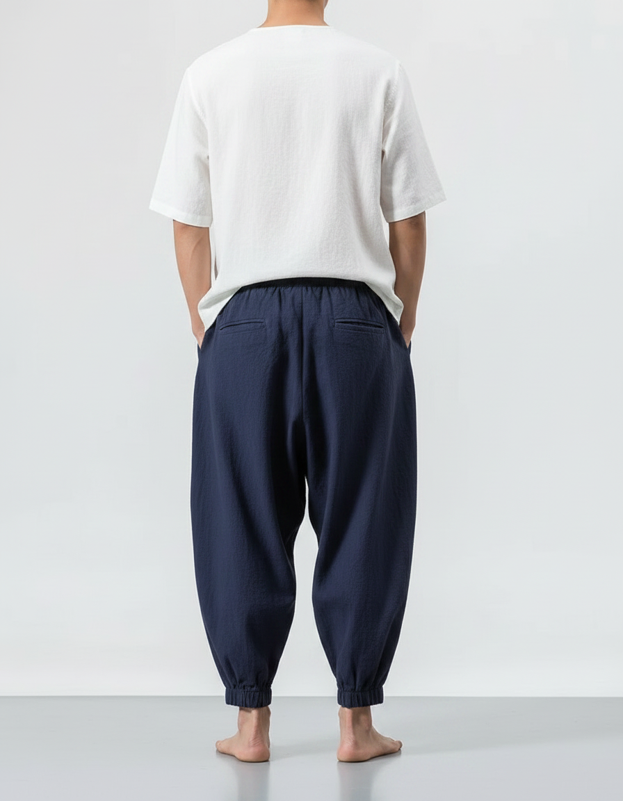 Pantalon Chinois Traditionnel - Marine Lin - vue 2