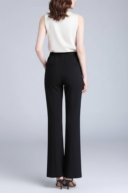 Pantalon Chinois Noir Fluide Fendu Élégant - Polyester - vue 2