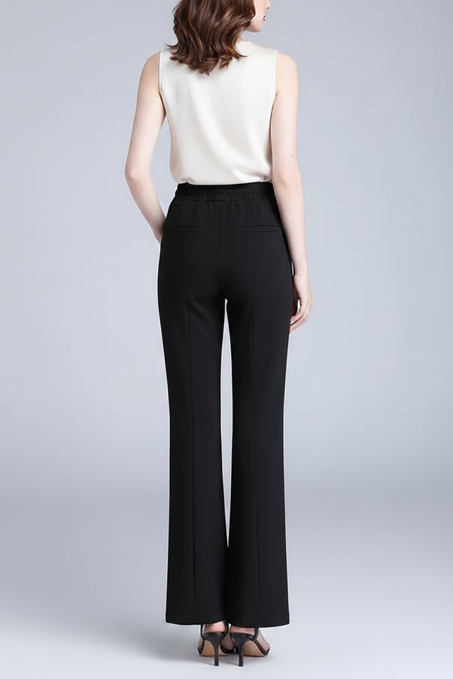 Pantalon Chinois Noir Fluide Fendu Élégant - Polyester - vue 2