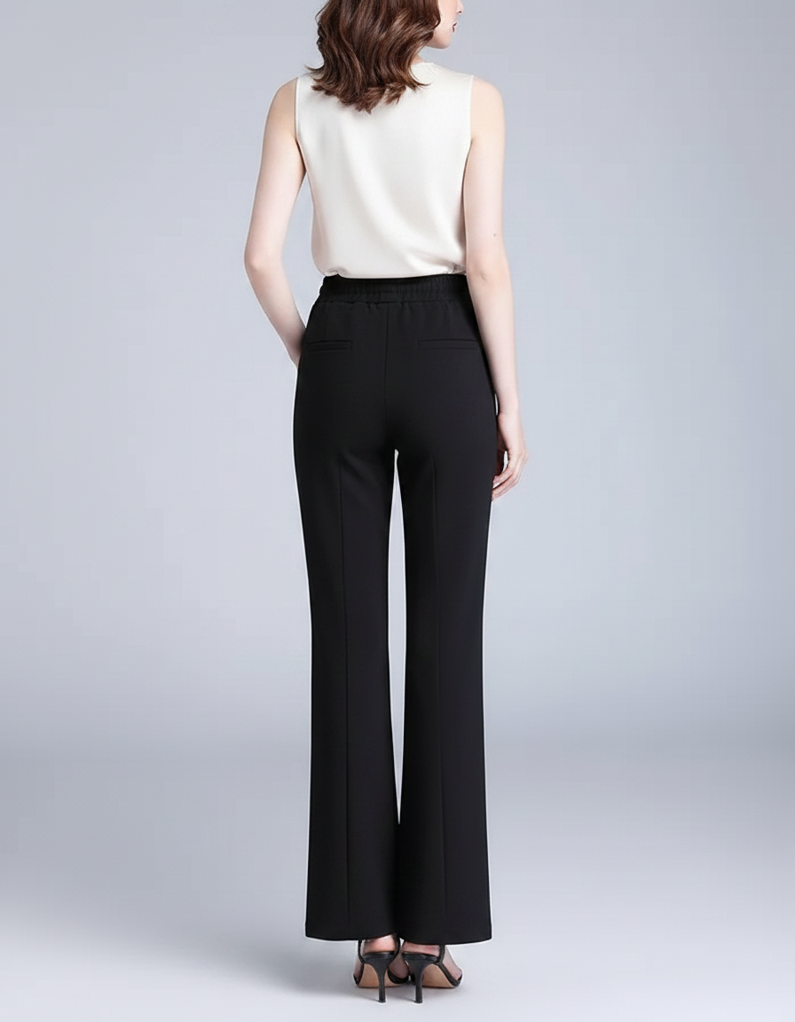 Pantalon Chinois Noir Fluide Fendu Élégant - Polyester - vue 2