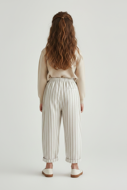 Pantalon Chinois Rayé Beige Coton Ample Enfant - vue 2