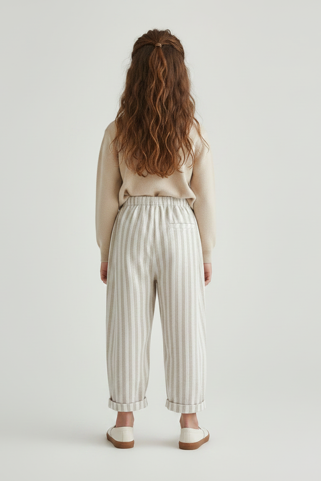 Pantalon Chinois Rayé Beige Coton Ample Enfant - vue 2